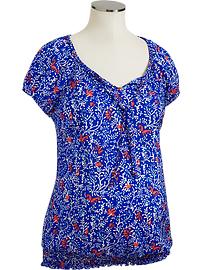 Maternity Braided-Trim Smocked Tie-Yoke Tops