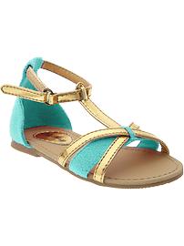 Sueded-Metallic Color-Block Sandals for Baby