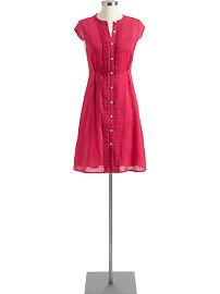 Women's Pintucked Linen Shirt-Dresses