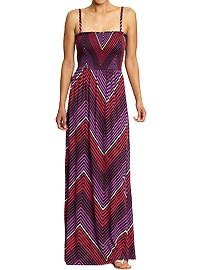Women's Smocked Chevron Maxi Dresses