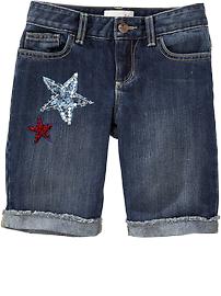 Girls Sequin-Star Cuffed Denim Bermudas