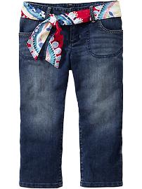 Girls Flower-Belted Denim Capris