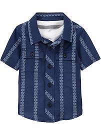 Embroidered-Stripe Cargo Shirts for Baby