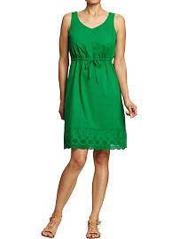Women's V-Neck Drawstring Eyelet-Hem Dresses