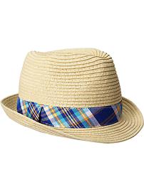 Plaid Raffia-Straw Fedoras for Baby