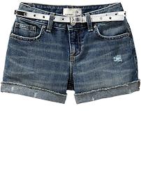 Girls Belted Denim-Glitter Cut-Offs