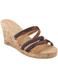 Women's Mixed-Strap Slide Mid-Wedges