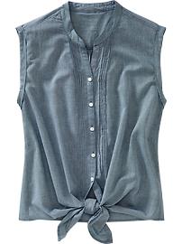 Women's Chambray Tie-Hem Tops