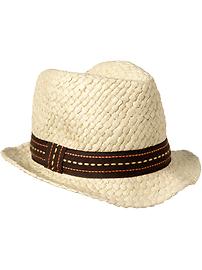 Straw Canvas-Trim Fedoras for Baby