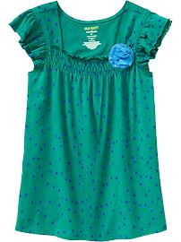 Girls Rosette Flutter-Sleeve Tops