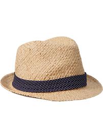Women's Polka-Dot Trim Straw Fedoras