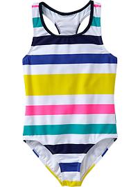 Girls Variegated-Stripe Racerback Swimsuits