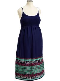 Maternity Smocked Printed-Border Gauze Dresses
