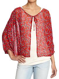 Women's Printed-Chiffon Batwing Tops