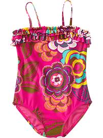 Girls Floral Ruffle-Trim Swimsuits