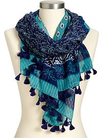Women's Lightweight Mixed-Print Tassel Scarves