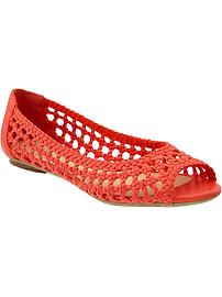 Women's Basketweave Peep-Toe Flats