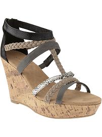 Women's Mixed-Strap Color-Block Wedges