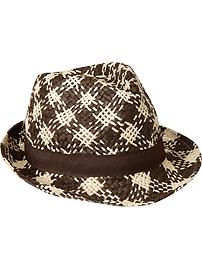 Women's Patterned Raffia-Straw Fedoras