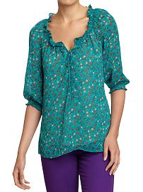 Women's Printed Chiffon String-Tie Blouses