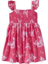 Printed-Smocked Flutter Dresses for Baby