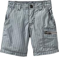 Striped-Poplin Messenger Shorts for Baby