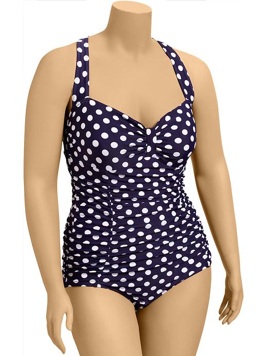 navy blue polka dot swimsuit