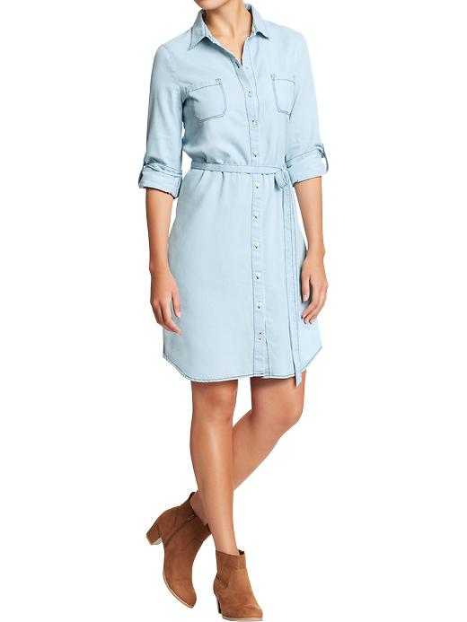 Old Navy Womens Chambray Belted Shirt Dresses