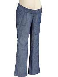 Maternity Woven-Waist Chambray Pants