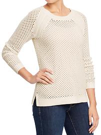 Women's Open-Knit Crew Sweaters