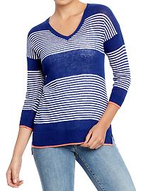 Women's Striped-Dolman Open-Knit Sweaters
