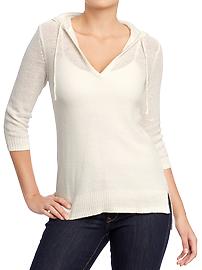 Women's Open-Knit Linen-Blend Hooded Tops