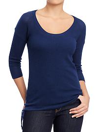 Women's Mesh-Drawstring Crew Tops