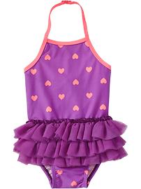 Heart-Print Tutu Swimsuits for Baby