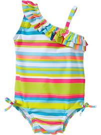 Striped One-Shoulder Swimsuits for Baby