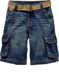 Boys Belted Denim Cargo Shorts