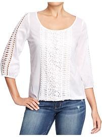 Women's 3/4-Sleeve Crocheted Blouse