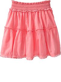 Girls Smocked Pom-Pom Skirts