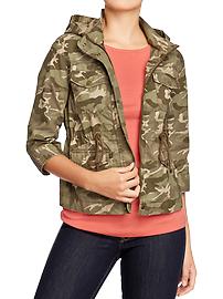 Women's Cropped-Canvas Hooded Jackets