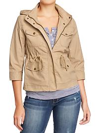 Women's Cropped-Canvas Hooded Jackets