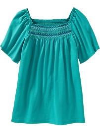 Girls Smocked Square-Neck Tops