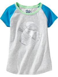 Girls Foil-Graphic Raglan Tees
