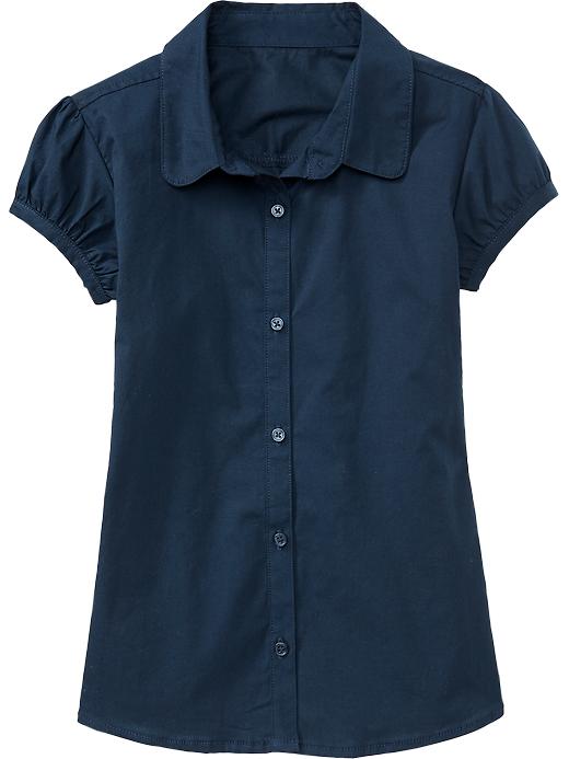 View large product image 1 of 1. Ruched-Sleeve Uniform Shirt for Girls