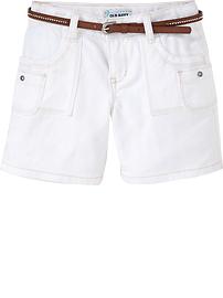 Girls Belted White-Denim Shorts