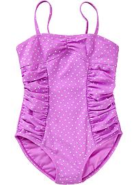 Girls Foil Polka-Dot Swimsuits