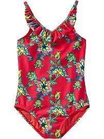 Girls Ruffled-Yoke Swimsuits