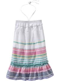 Girls Striped Linen-Blend Sundresses