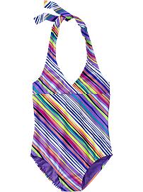 Girls Printed Halter-Swimsuits