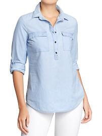 Women's Chambray Tab-Sleeve Tops