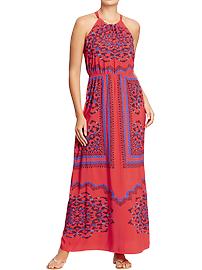 Women's Printed Poplin-Crepe Maxi Dresses